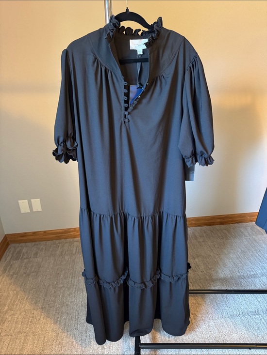 Pomander Place Dresses & Skirts - Pomander Place Black Ruffle-Trim Tiered Maxi Dress